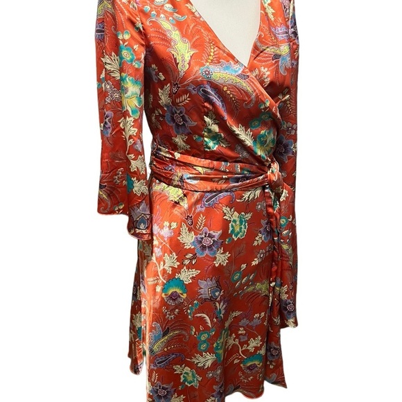 Y Apparel Kimono Style Floral Knee Length Dress Deep Pink Coral Flare Sleeve M - Picture 3 of 12